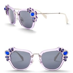 MIU MIU Crystal Embellished Cat Eye Lilac Sunglass